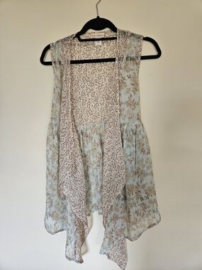 Band of Gypsies Pale Blue and Brown Floral Draped Open Front Vest